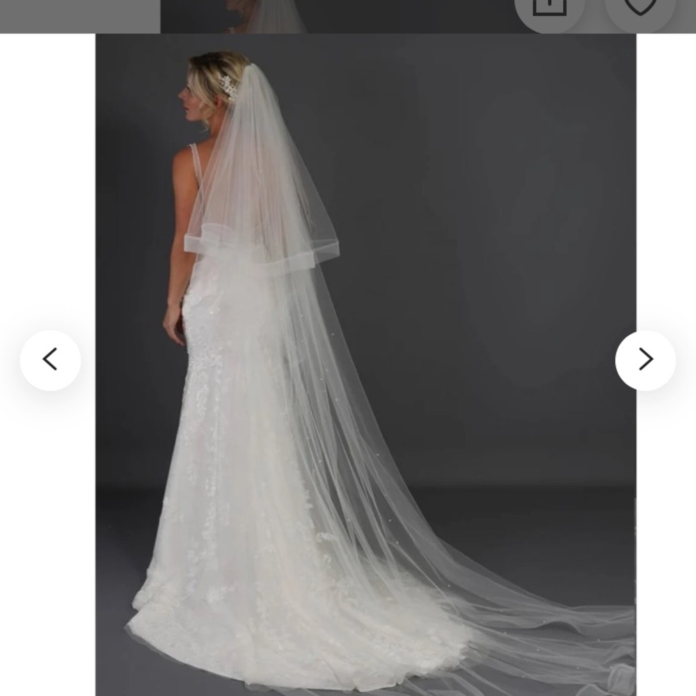 1” white Horsehair trim edge veil 2 layer with comb, blusher and pearls